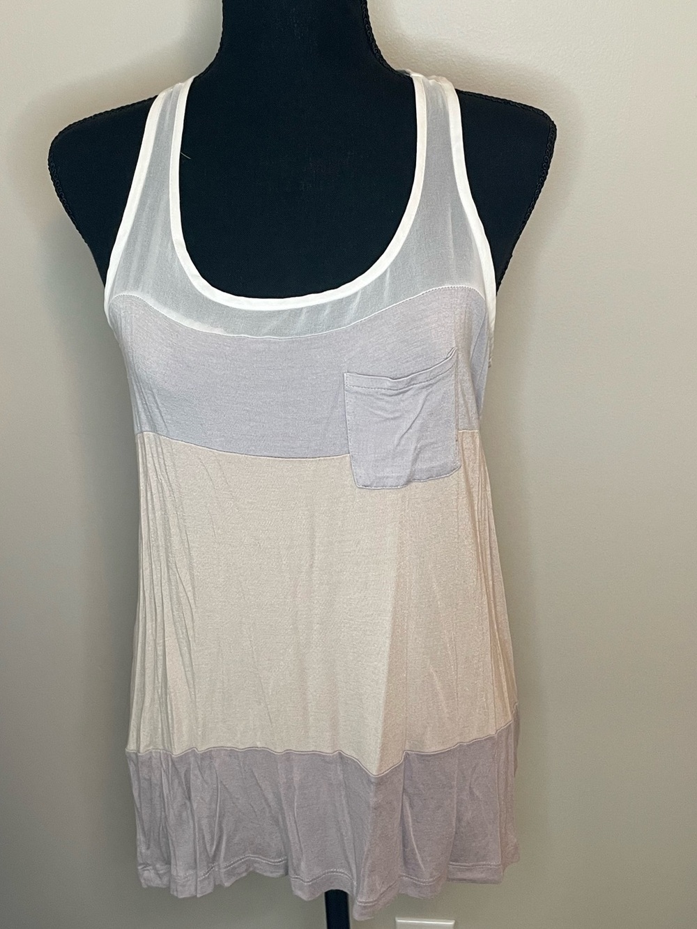 The Limited Neutral Colorblock Scoop Tank Top - White, Cream, Taupe